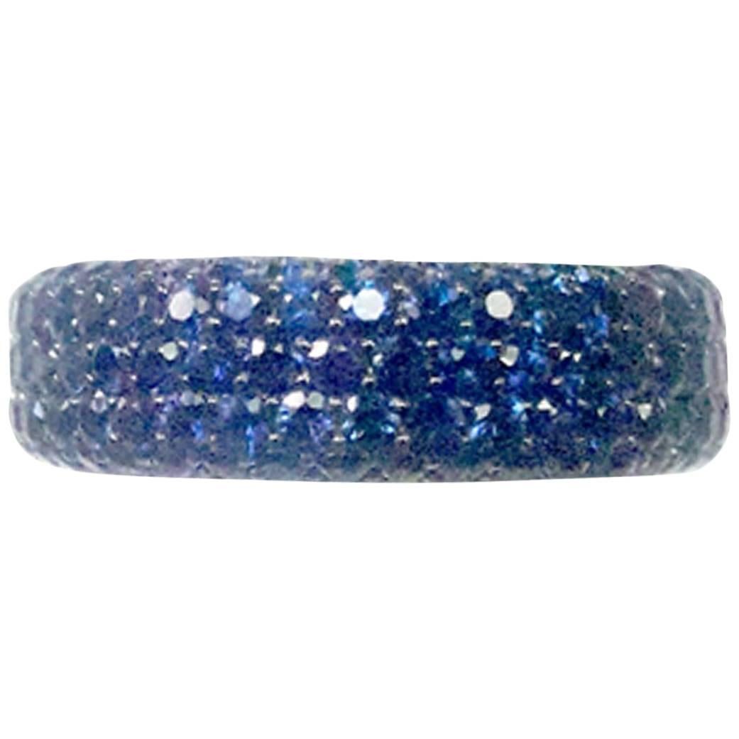6.65 Carat Blue Sapphire Pave White Gold Band Ring