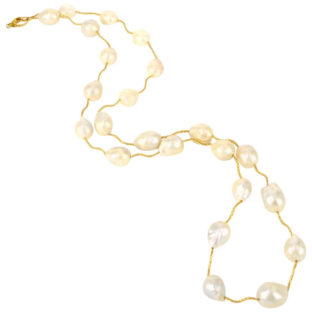Decadent Jewels Baroque Fresh Water Pearl Gold Tube Necklace