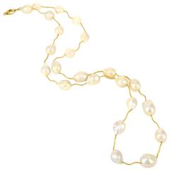 Baroque Fresh Water Pearl Gold Tube Necklace 2