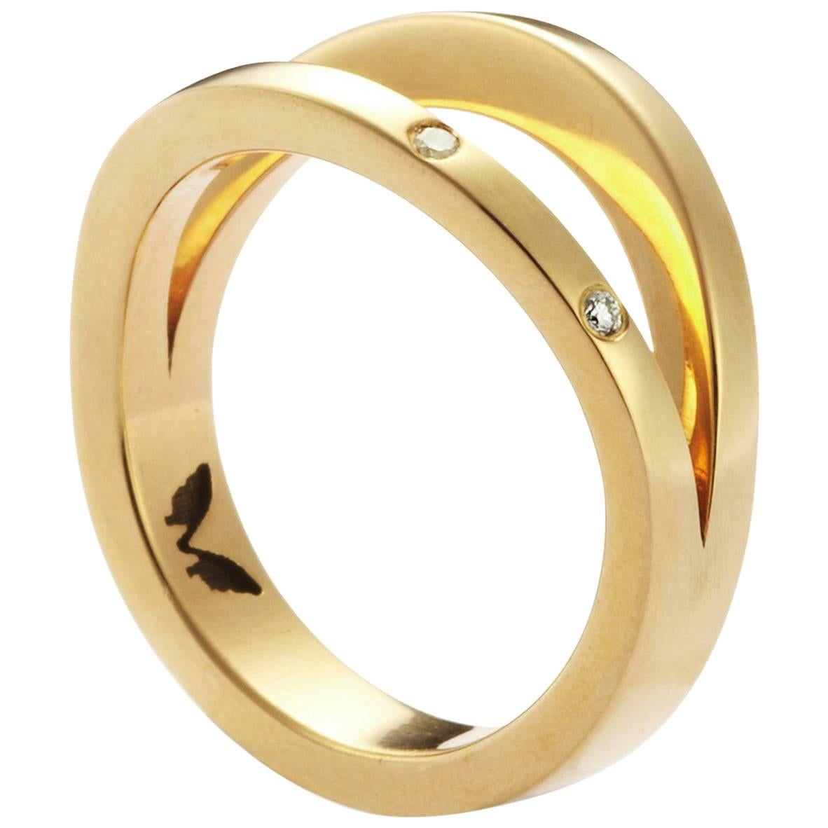 Lizunova Diamond 18k Yellow Gold Split Band Ring For Sale