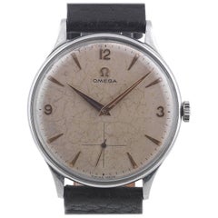 Omega Stainless Steel Silvered Dial Arab Numbers Manual Wind Wristwatch