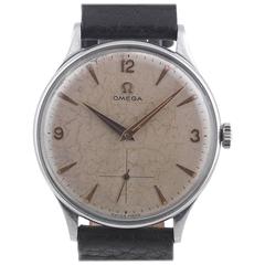 Omega Stainless Steel Silvered Dial Arab Numbers Manual Wind Wristwatch 12