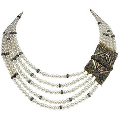 Luise Pearl Sapphire Diamond Silver Gold Multi-Strand Necklace 9