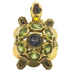 Multi Gem Set Gold Turtle Ring