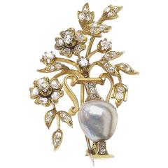 Pearl Diamond Gold Jardiniere Brooch 3
