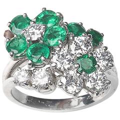 Vintage Emerald Diamond Platinum Ring