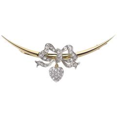 Victorian Bow Heart and Crescent Diamond Gold Brooch