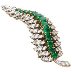 1960s Cartier Diamond Emerald Platinum Brooch