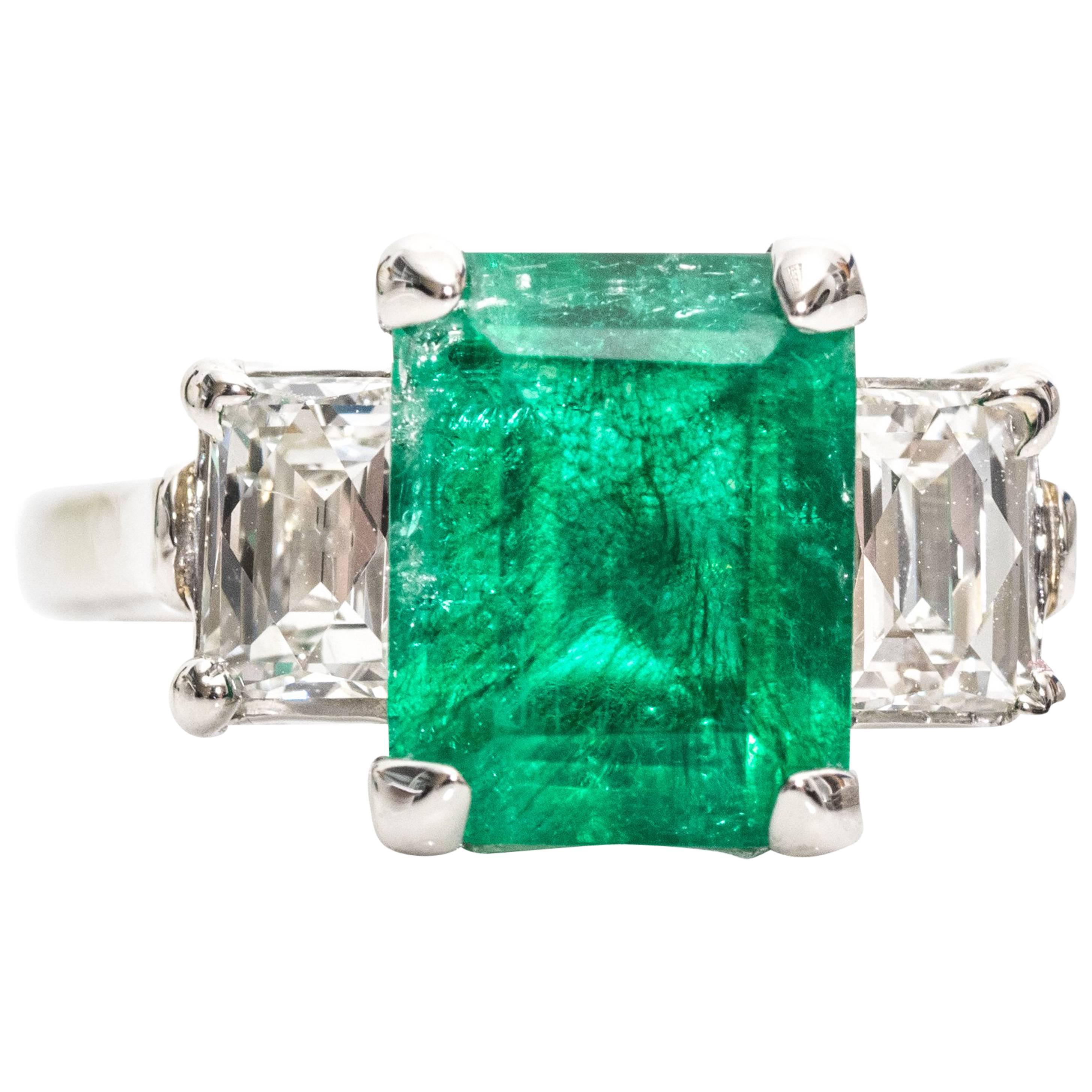 2.10 Carat Columbian Emerald and Diamond Tycoon Platinum Engagement Ring