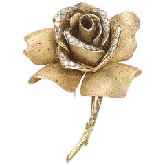 Mellerio Diamond Gold Rose Brooch
