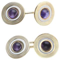 1950s Amethyst Enamel Gold Cufflinks 11