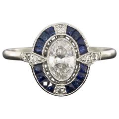 Oval Diamond Sapphire Platinum Halo Engagement Ring 10