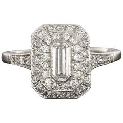 Emerald Diamond Platinum Double Octagon Halo Engagement Ring