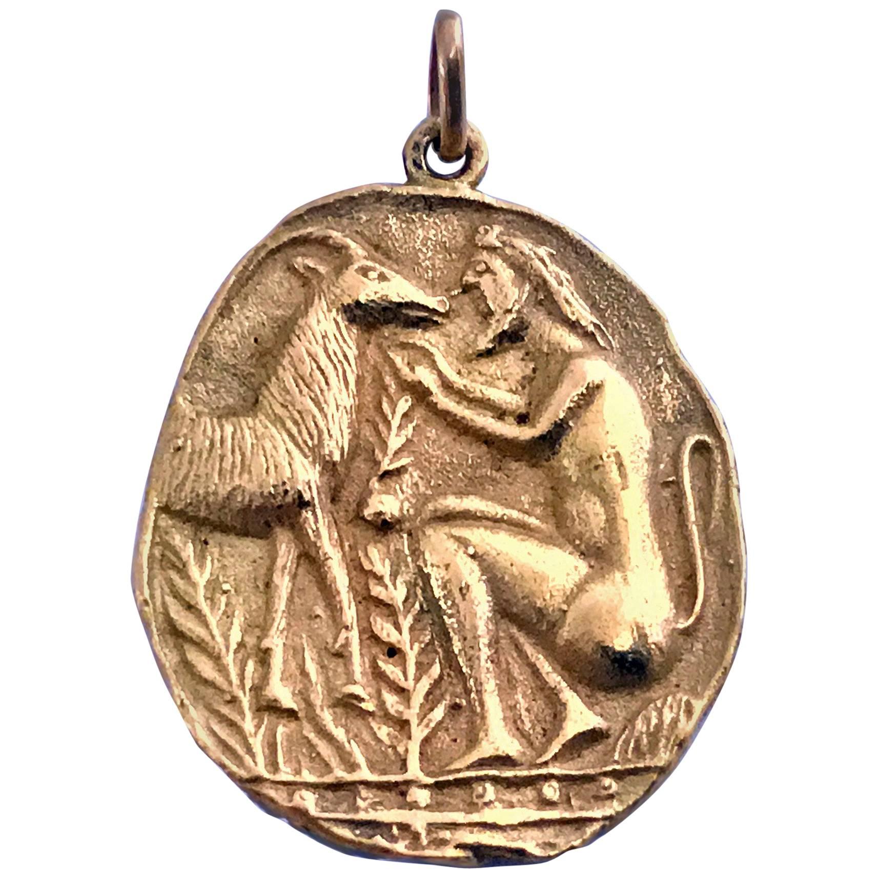 20th Century Yellow Gold Pendant Medallion