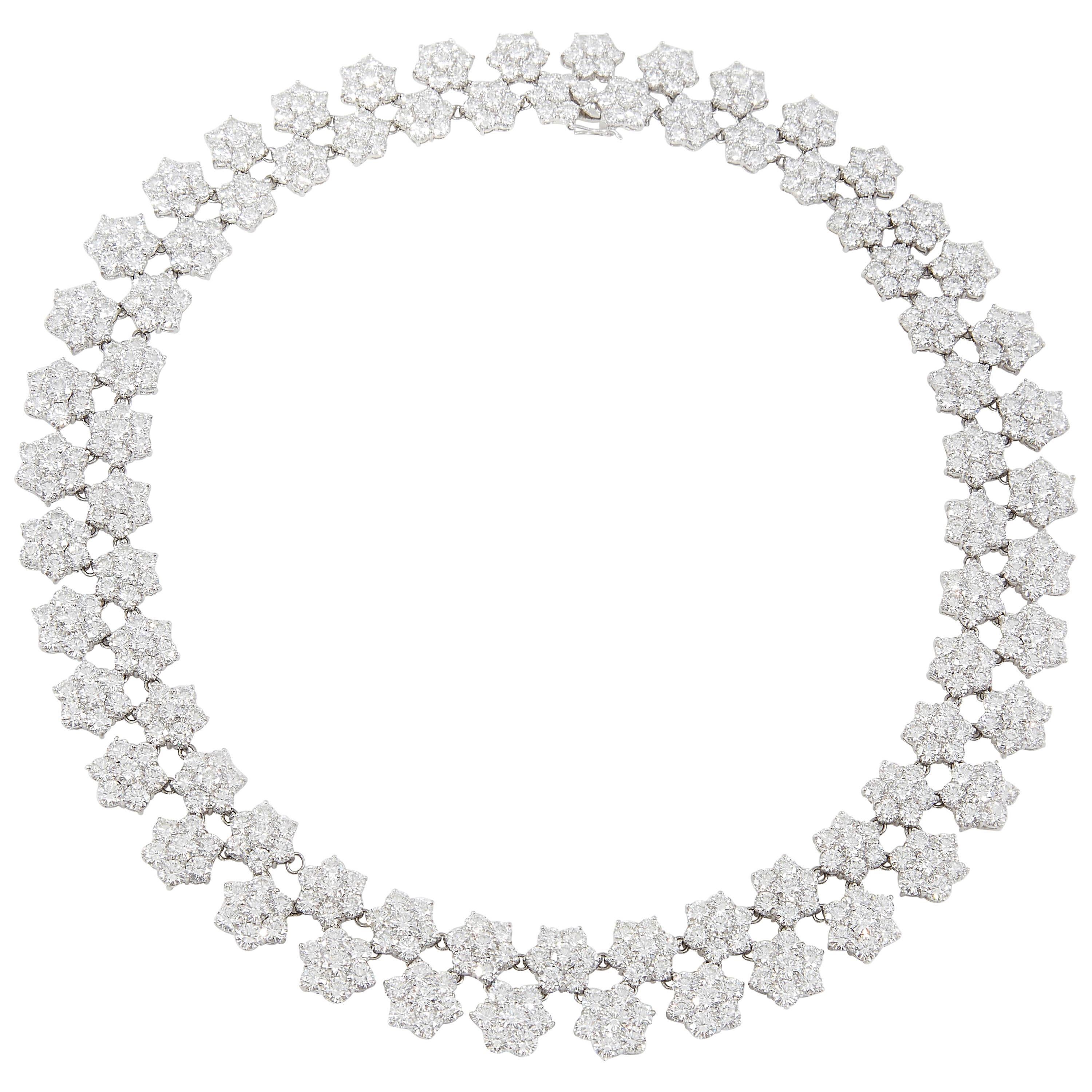 Gorgeous Diamond Platinum Cluster Flower Necklace