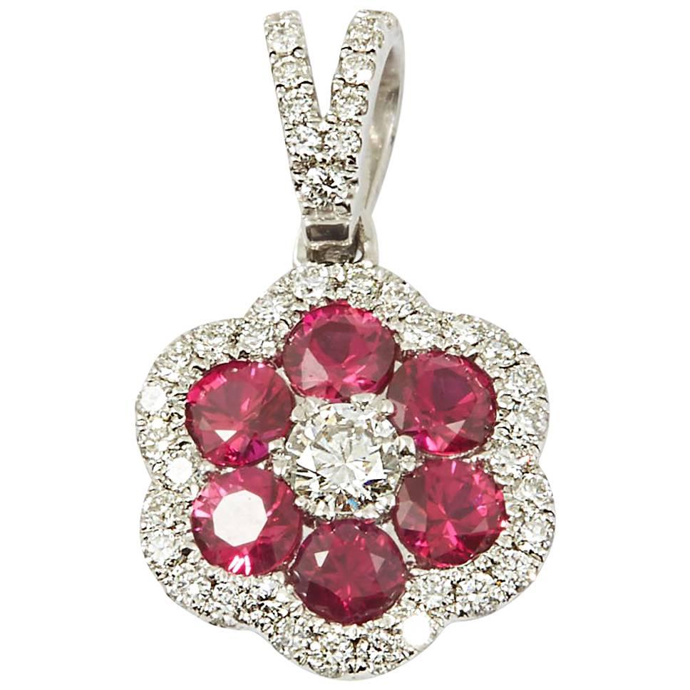 Ruby and Diamond Flower Pendant