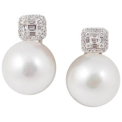 South Sea Pearl and Diamonds Drop Earrings