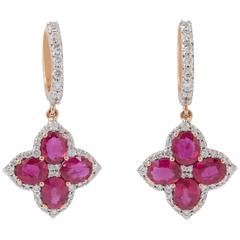 Ruby Diamond Rose Gold Dangle Earrings 3