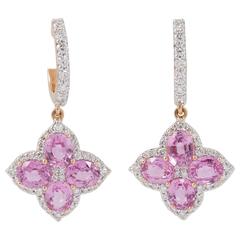 Pink Sapphire and Diamonds Rose Gold Dangle Earrings