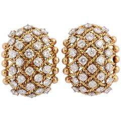 Diamond Yellow Gold Clip on Hoop Earrings 4