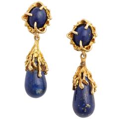 Boucles d'oreilles en goutte russes en or et lapis