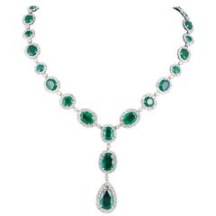 Emerald Diamond White Gold Necklace