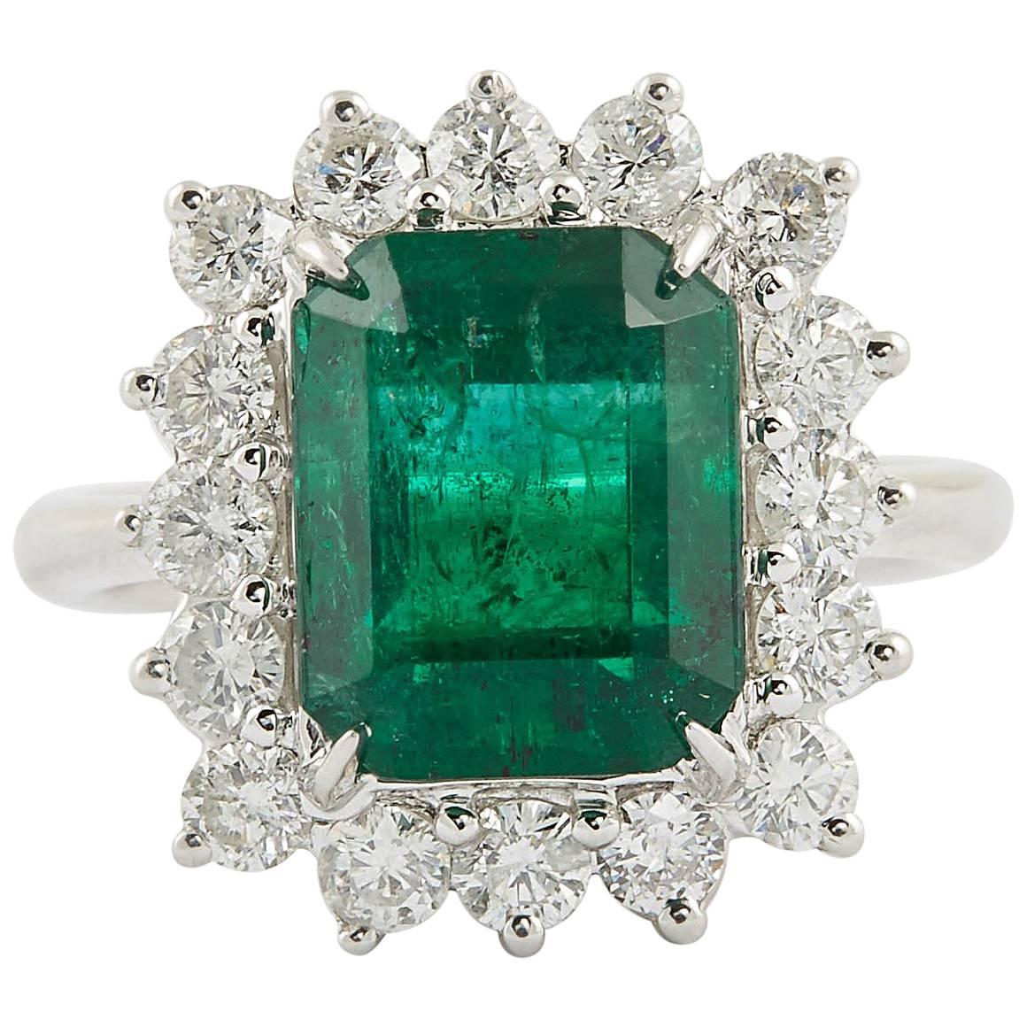 Green Emerald and Diamond Cocktail Ring