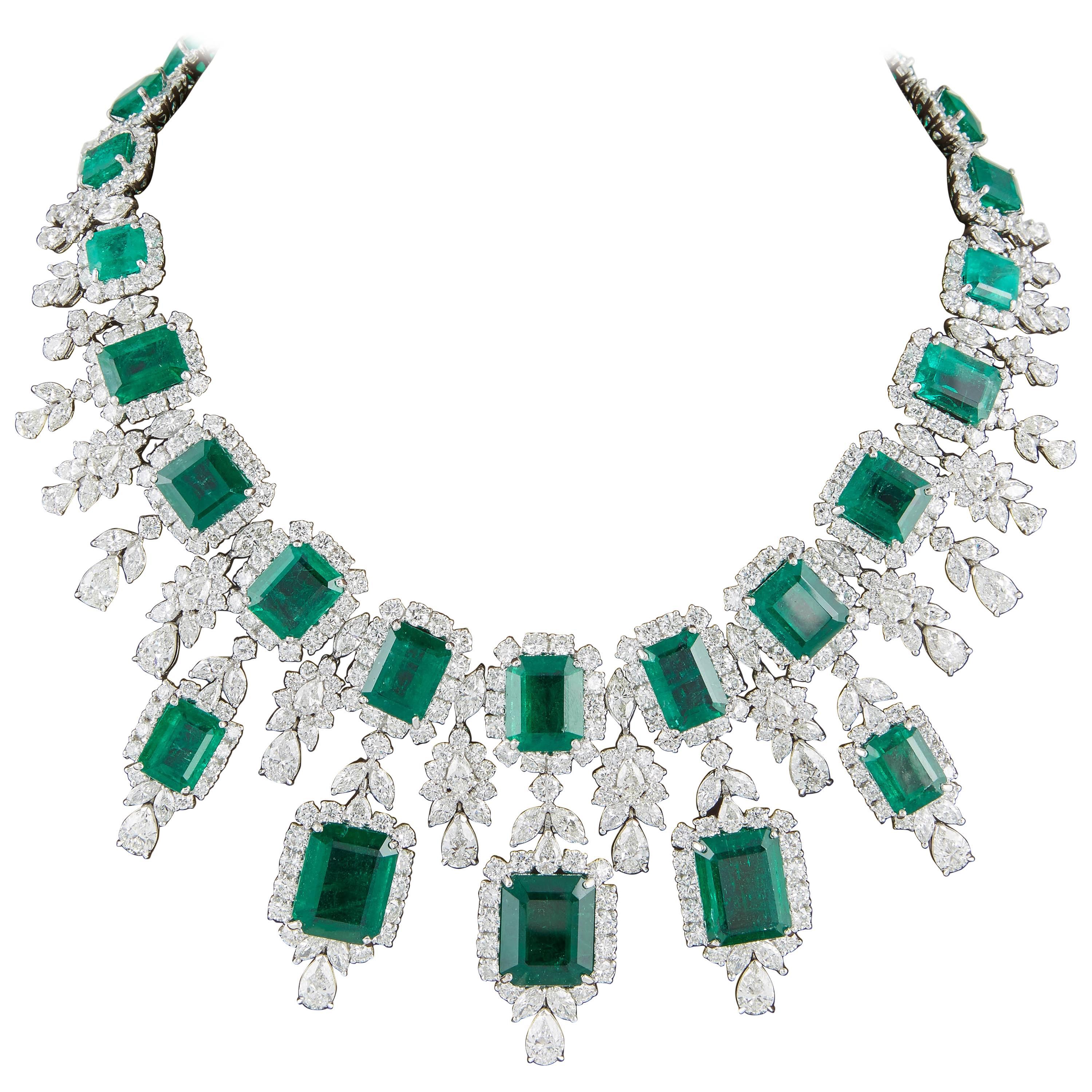 Important Emerald and Diamond Drop Necklace