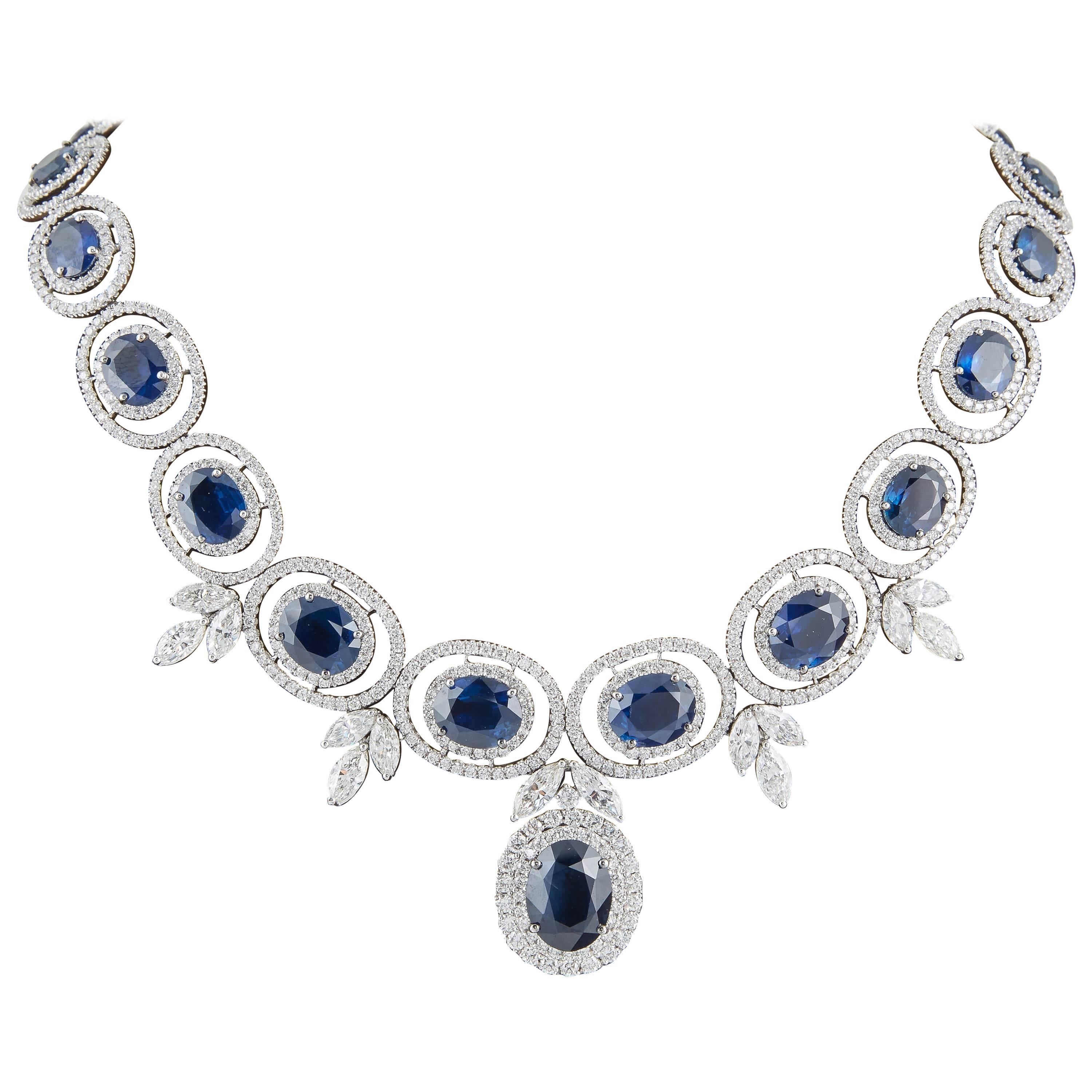 Grand Sapphire Diamond white gold Necklace For Sale