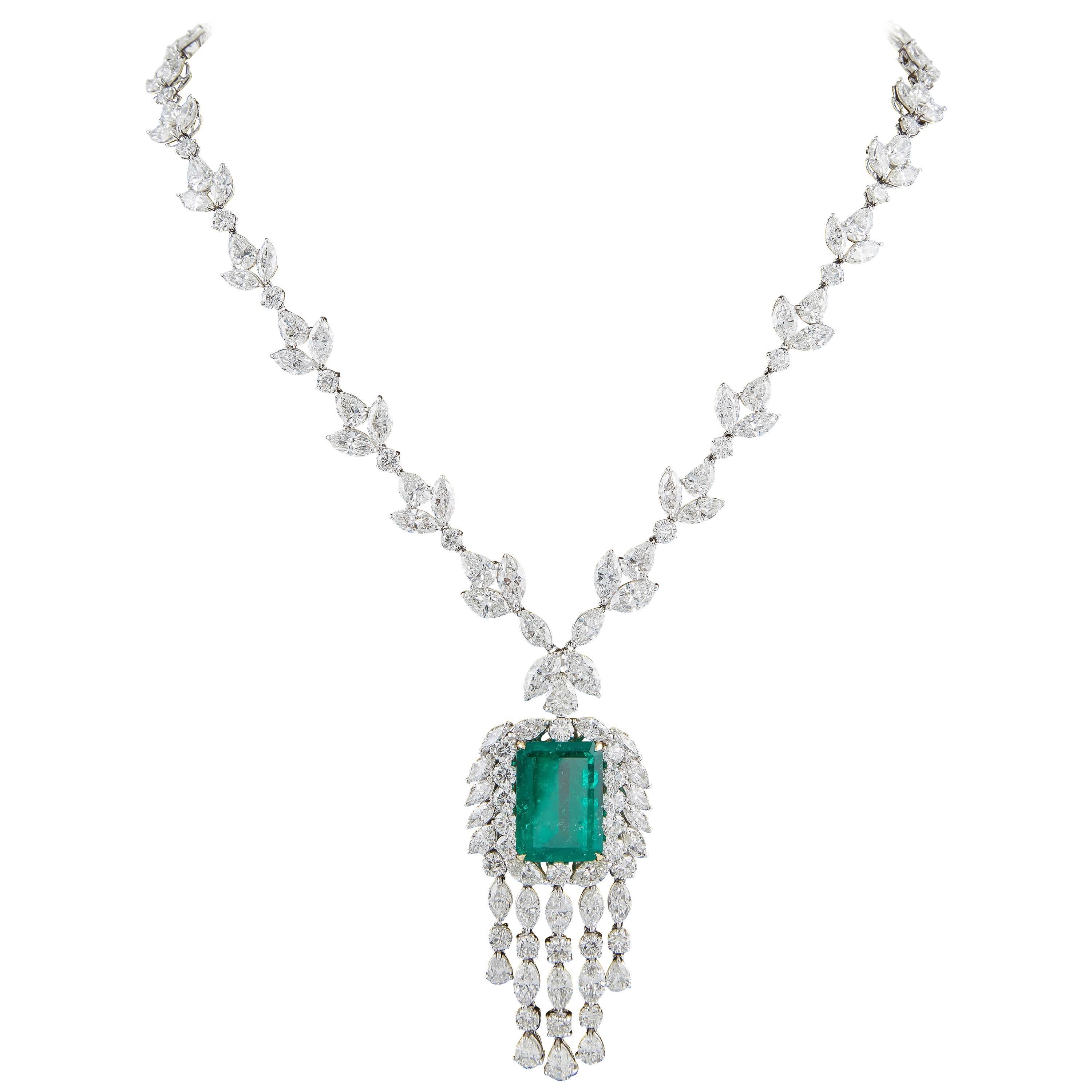 Important GIA Colombian Emerald and Diamond Necklace