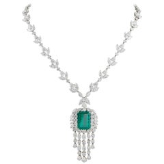 Vintage Important GIA Colombian Emerald and Diamond Necklace