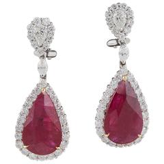 Pear Shaped Ruby Diamond Gold Earrings 8