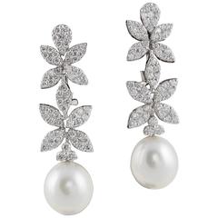 Classic Diamond Pearl White Gold Drop Earrings 12