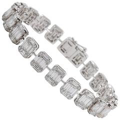 Emerald Cut Diamond White Gold Tennis Bracelet Illusion Set