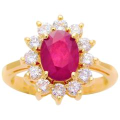 Vintage Stunning Ruby Diamond Gold Cocktail Ring