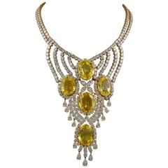 Yellow Sapphire Diamond Gold Necklace 1