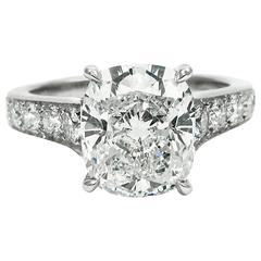 GIA Certified 3.83 Carat Total Cushion Cut Diamond Platinum Ring