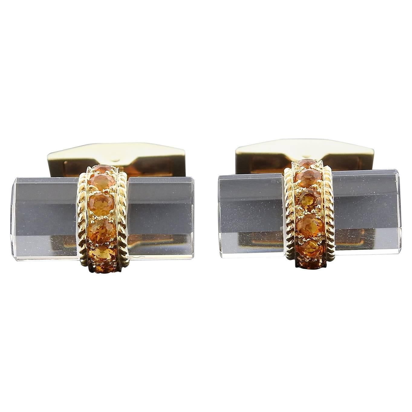 Tiffany & Co. France Crystal Citrine Gold Cufflinks