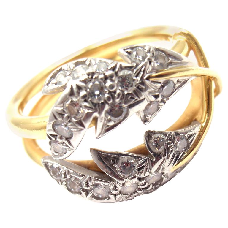 Tiffany and Co. Schlumberger Diamond Yellow Gold Platinum Two Leaves ...