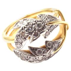 Vintage Tiffany & Co. Schlumberger Diamond Yellow Gold Platinum Two Leaves Ring