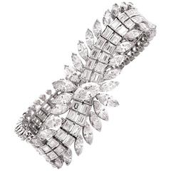 1950s Elegant Baguette Marquise Diamond Platinum Bracelet 4