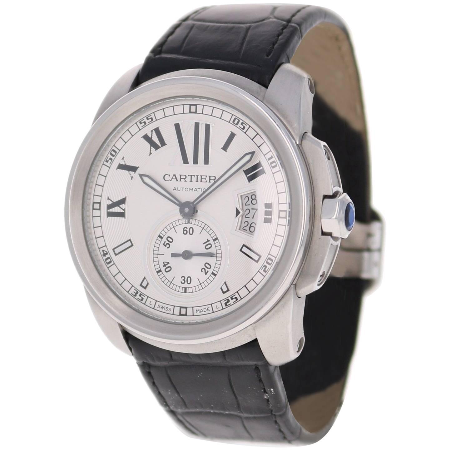 Cartier Stainless Steel Calibre de Cartier Silvered Dial Automatic Wristwatch