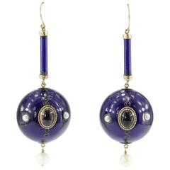 Victorian Purple Enamel Garnet Amethyst Pearl Gold Orb Dangle Earrings 7