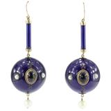 Victorian Purple Enamel Garnet Amethyst Pearl Gold Orb Dangle Earrings