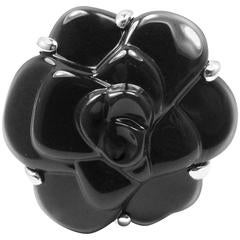 Chanel Camelia Large Black Agate White Gold Flower Ring