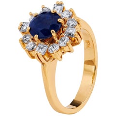 1.32 Carat Blue Sapphire Diamond yellow gold Ring 10