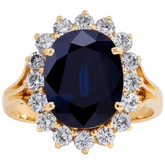 4.47 Carat Blue Sapphire Diamond yellow gold Ring