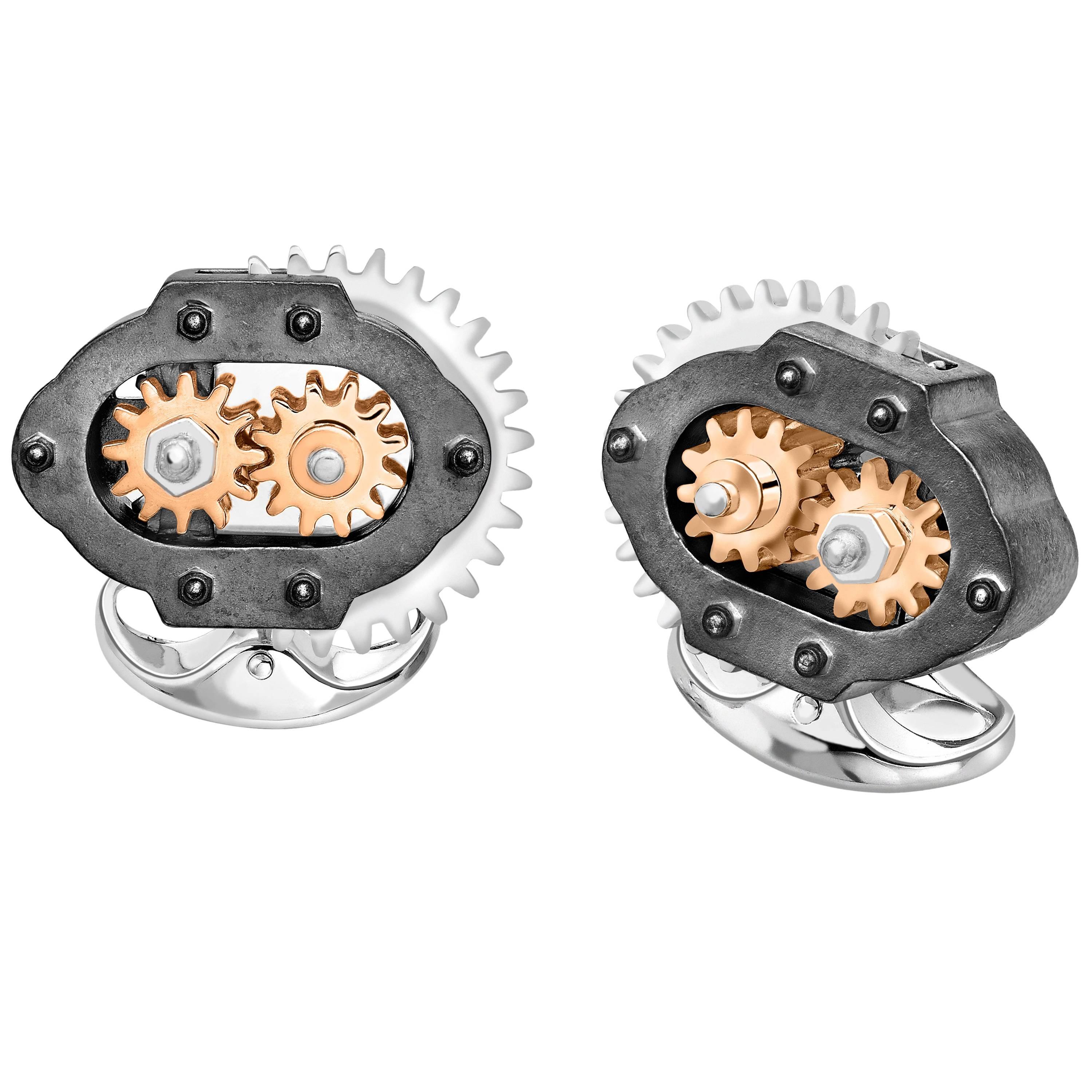 Deakin & Francis Silver & Rose Gold Gearbox Cufflinks