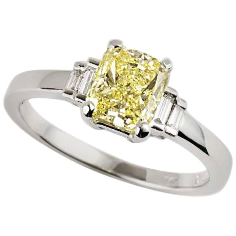 White Gold Fancy Yellow Diamond Ring 1.03 Carat