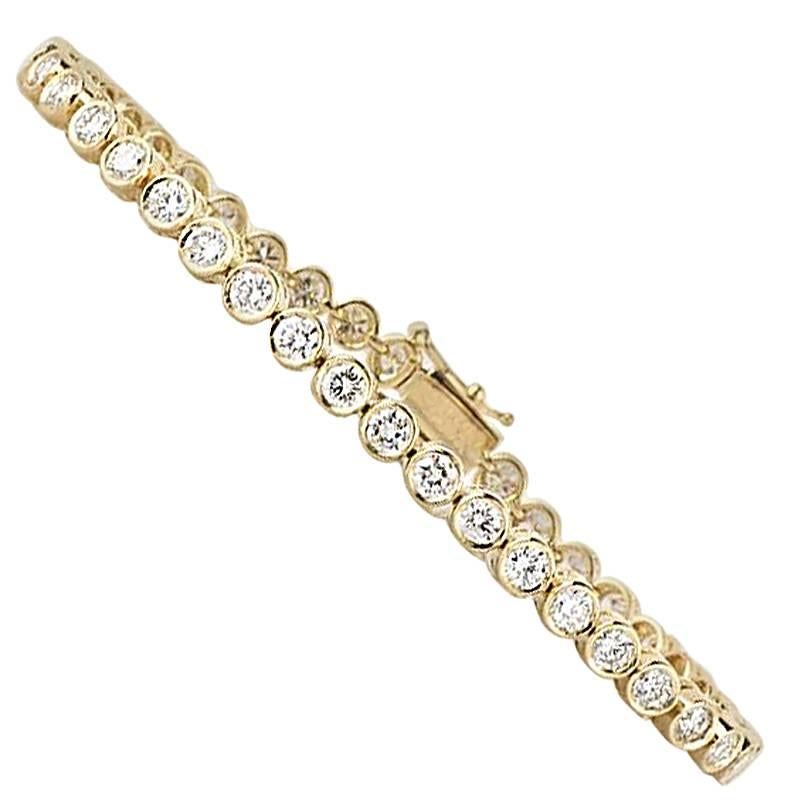 Yellow Gold Diamond Line Tennis Bracelet 4.49 Carat